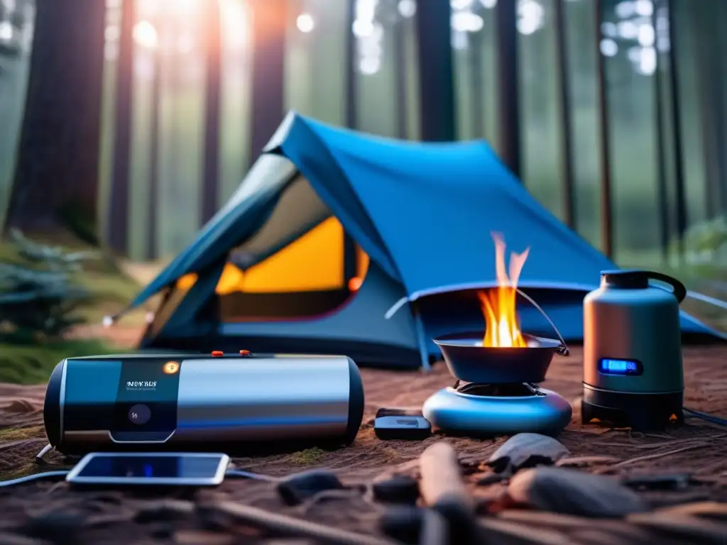 Gadgets para acampada y senderismo en un entorno natural: estufa portátil, mesa solar, tienda impermeable y más