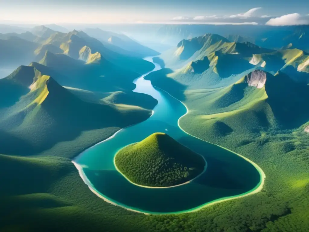 Impacto turismo en espacios naturales: Vista aérea exquisita de paisaje natural, río cristalino, montañas nevadas