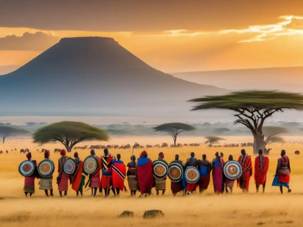 Senderismo Maasai en la sabana africana: belleza vibrante, vastas llanuras, guerreros orgullosos, acacias majestuosas y una migración de ñus