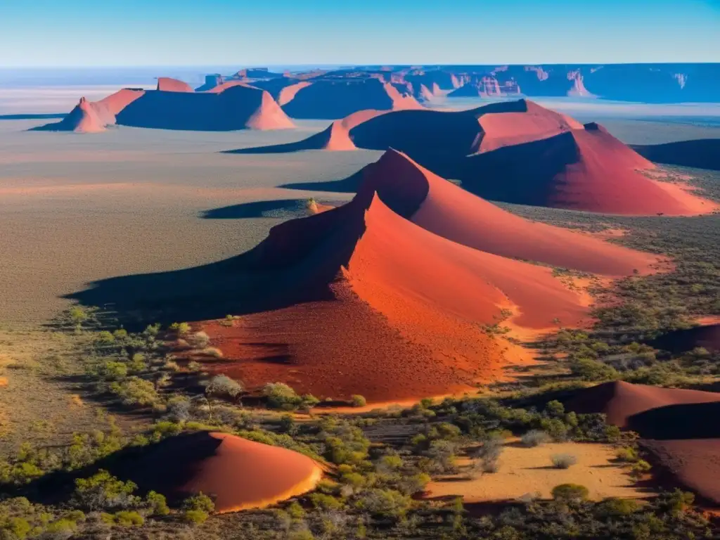 Vista aérea impresionante del Outback australiano, desierto rojo infinito