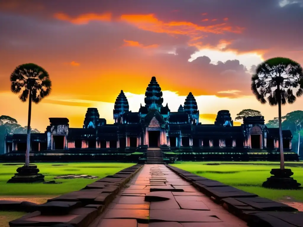 Amanecer sobre templos de Angkor en Camboya: senderismo y maravilla