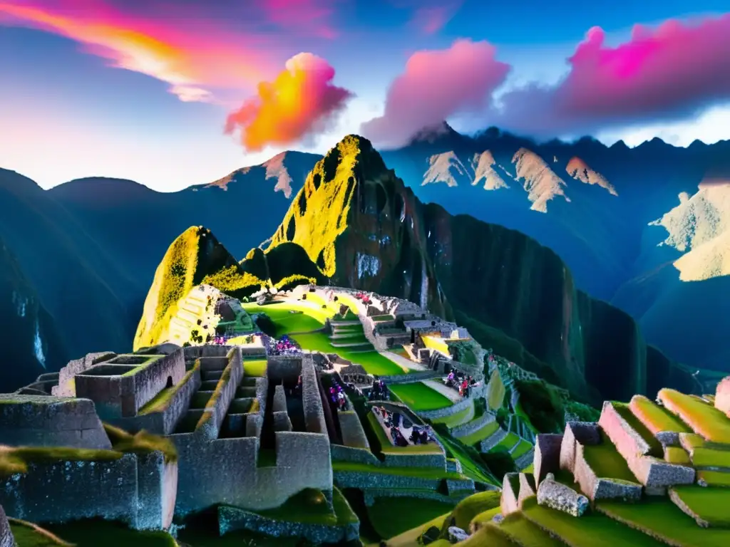 Amanecer impresionante sobre las ruinas de Machu Picchu en Cusco, Perú