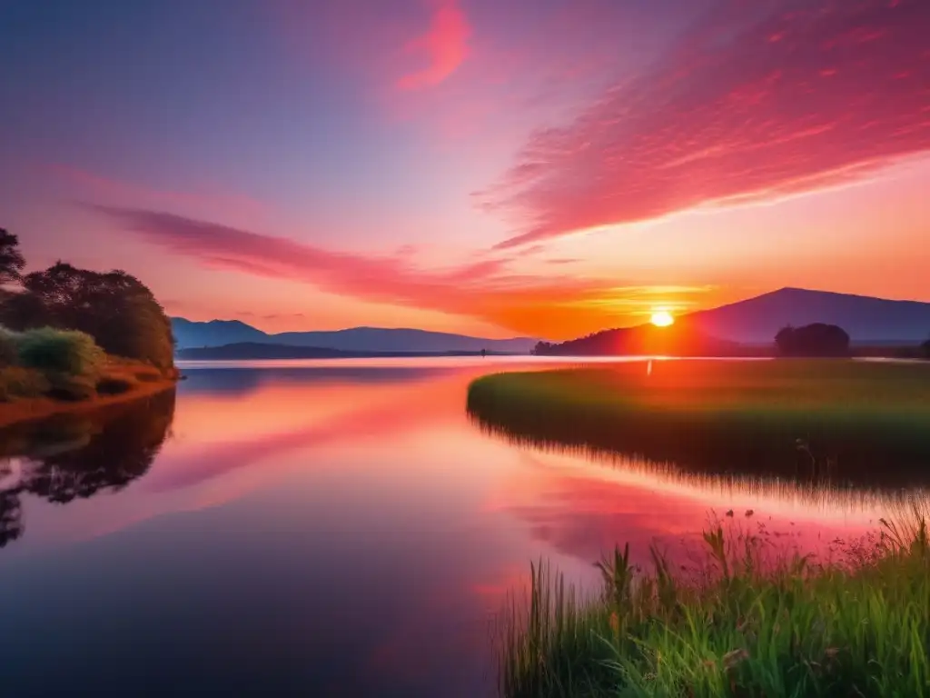 Fotografía amanecer natural: Paisaje sereno, cielo vibrante con tonos dorados, naranjas y rosas