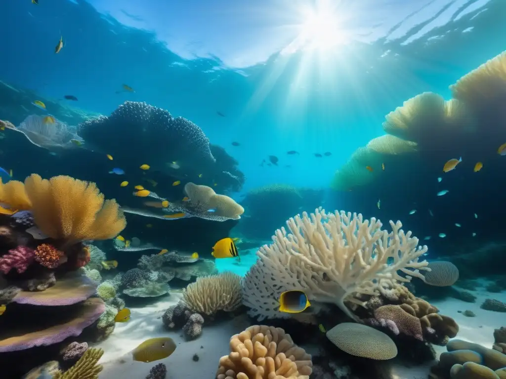 Impacto del turismo en arrecifes de coral: imagen de un vibrante arrecife de coral en aguas turquesas, lleno de vida submarina