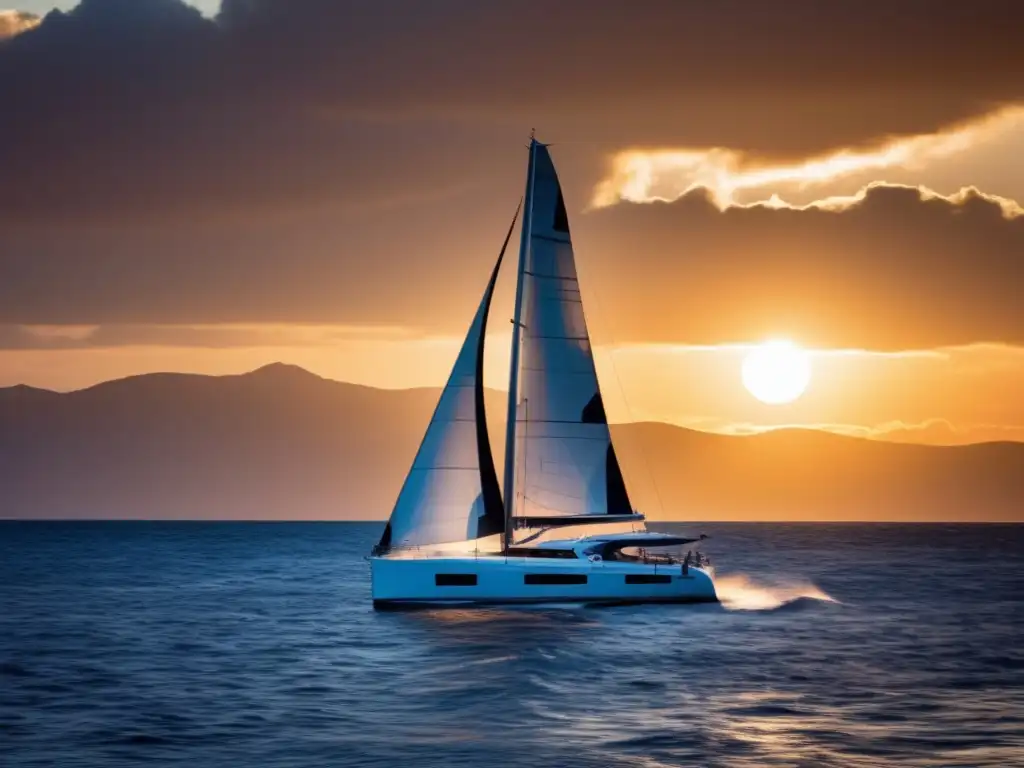 Velero navegando en un atardecer vibrante: Orientación para campistas marinos con vela