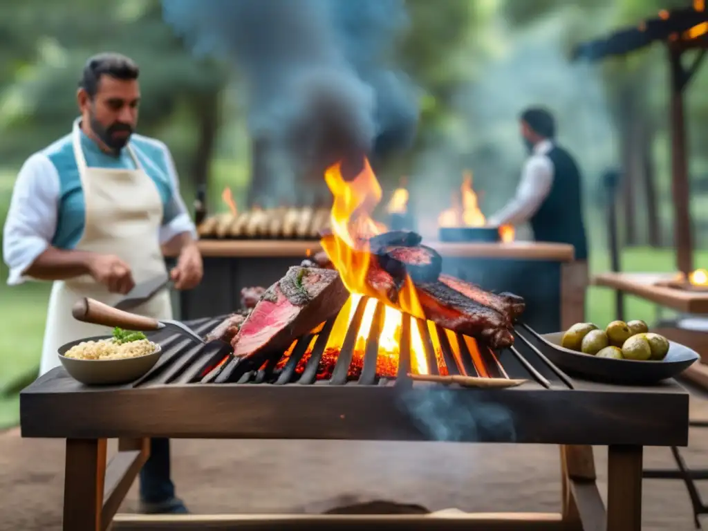 Cocina al aire libre con asado argentino y ambiente mágico