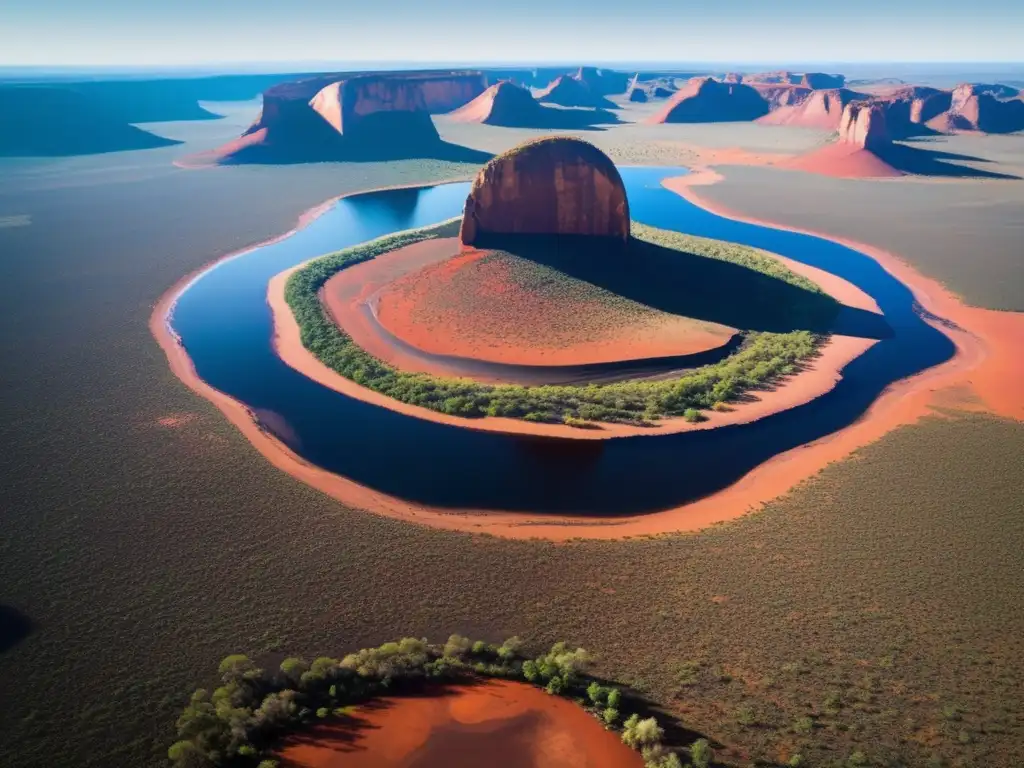 Vista aérea impresionante del Outback australiano, con su vasta extensión de tierra roja y paisajes naturales