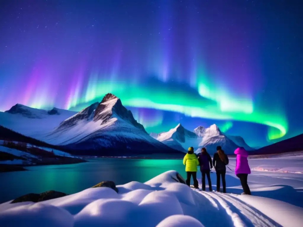 Impresionante imagen de la Aurora Boreal iluminando la montaña con leyendas de la Montaña de la Aurora