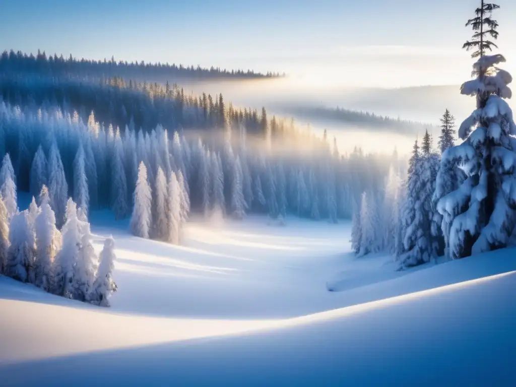 Taiga invernal: nieve y árboles majestuosos, serenidad y misterio