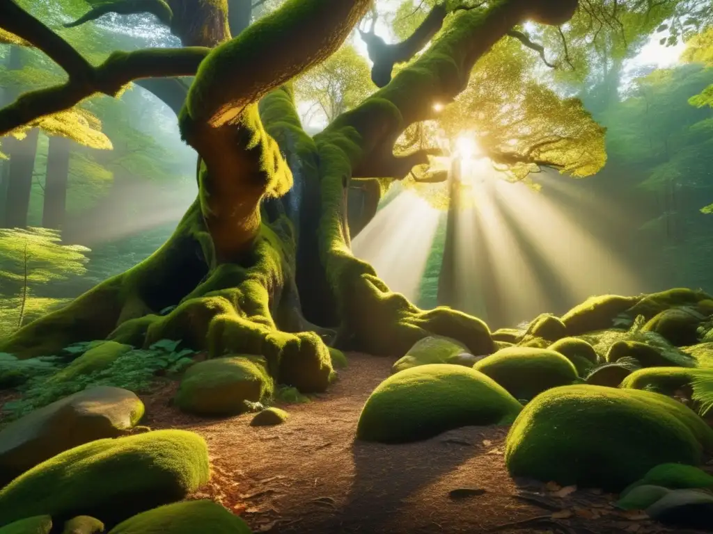 Técnicas ancestrales de acampada en la naturaleza en un bosque denso al atardecer