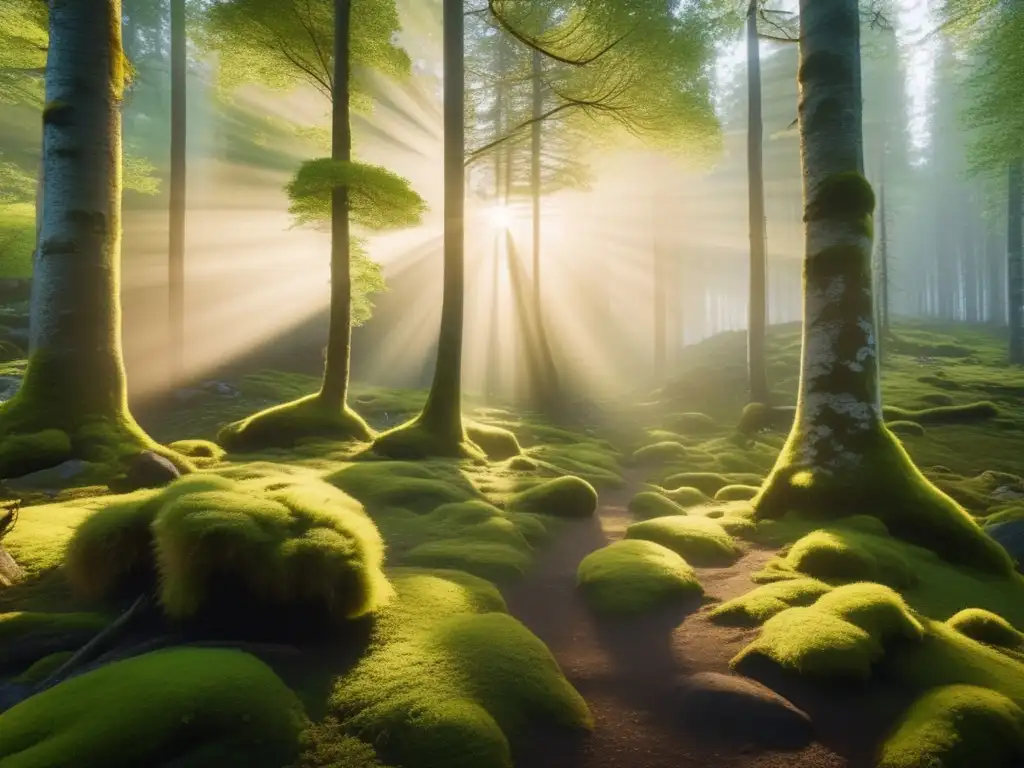 Senderismo en lugares sagrados Sami Escandinavia: bosque encantado, árboles milenarios, paisajes místicos y río cristalino