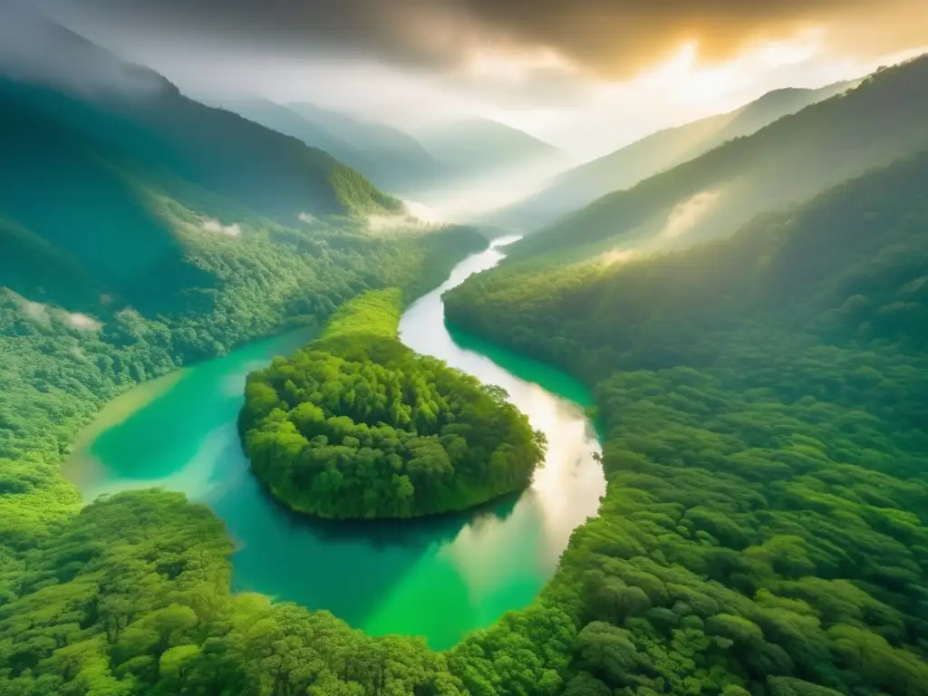 Importancia de la biodiversidad en bosques: vista aérea mística y vibrante