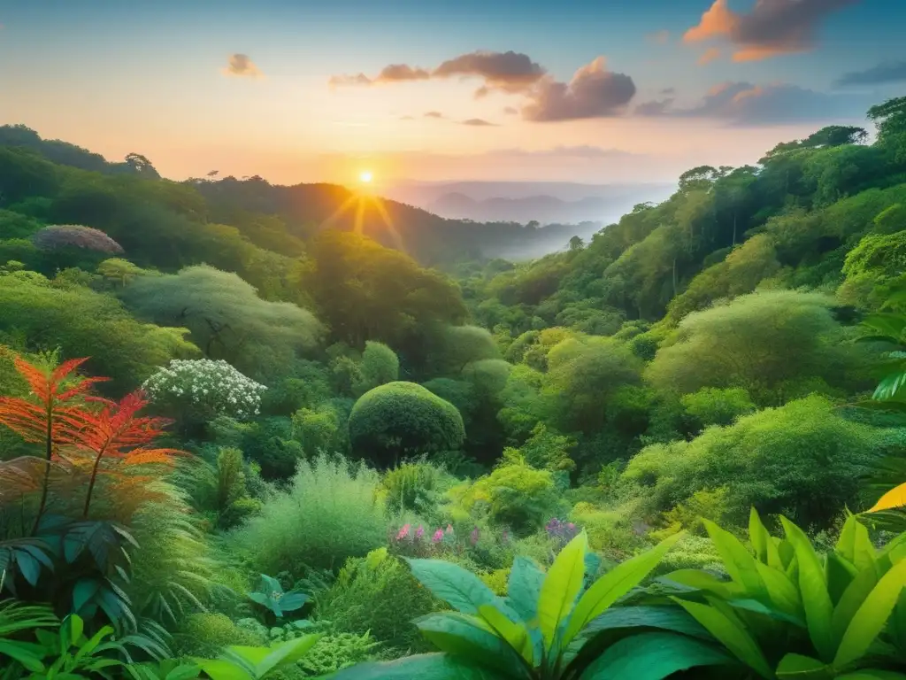 Bosque vibrante con plantas medicinales para supervivencia natural