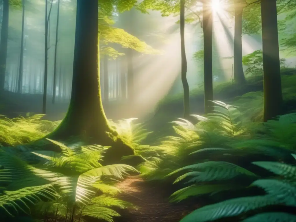 Tienda de campaña ideal senderismo en un bosque místico, bañado en suave luz dorada