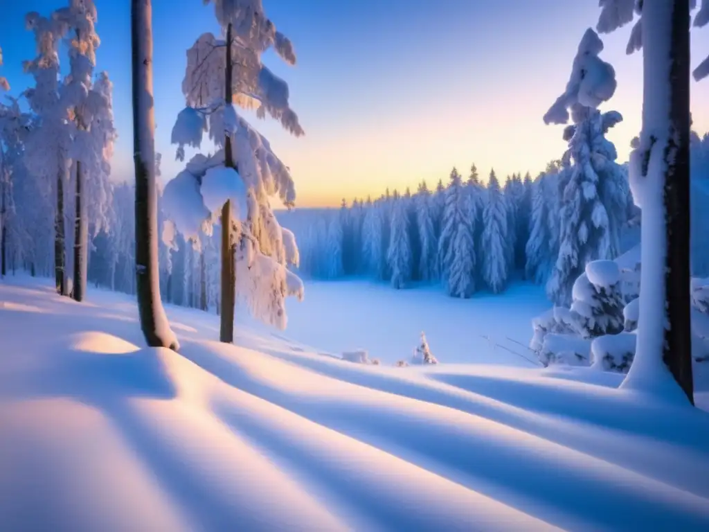 Senderismo en invierno: simbolismo y espiritualidad en un hermoso bosque nevado al amanecer