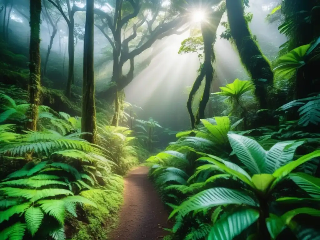 Guía acampada Bosque Nuboso Monteverde: imagen 8k cautivadora muestra belleza encantadora, bosque brumoso, sendero misterioso