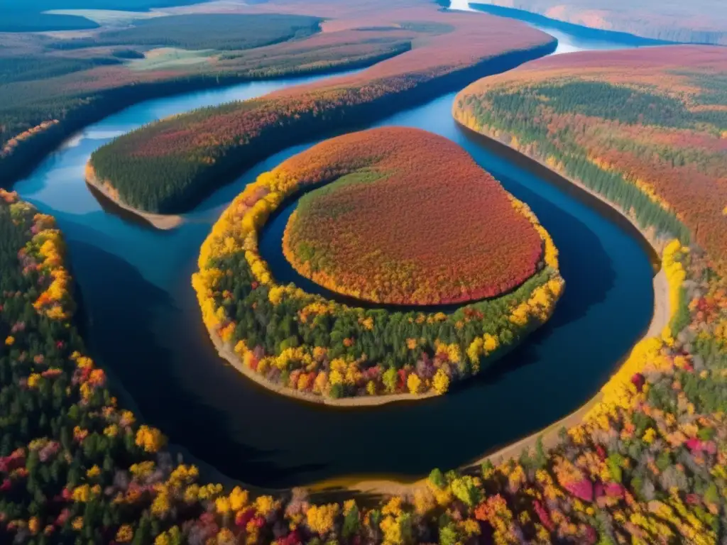 Beneficios salud mental acampada: Bosque otoñal con árboles coloridos, río cristalino y tranquilidad en la naturaleza