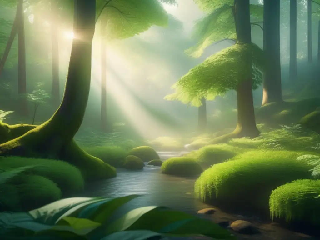 Serene forest clearing bathed in ethereal light