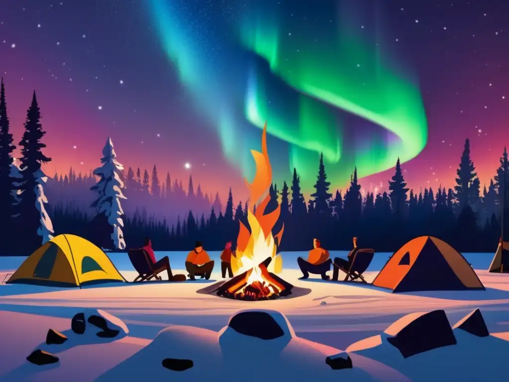 Cielo nocturno impresionante y Aurora Boreal sobre campamento - Dispositivos comunicación innovadores acampada