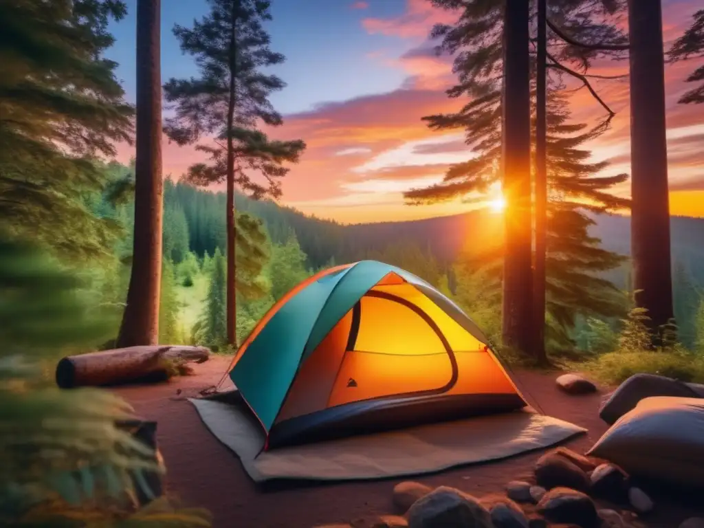 Beneficios de un buen saco de dormir para acampar en un hermoso campamento rodeado de naturaleza