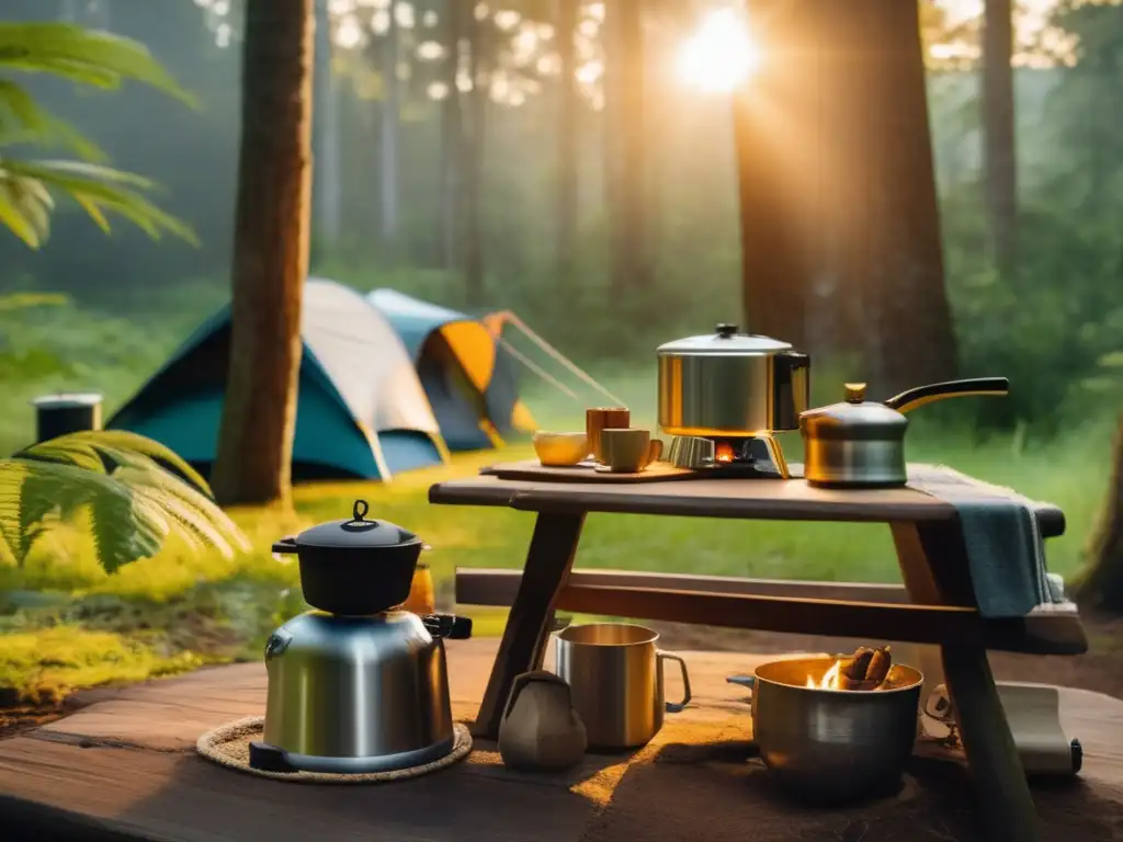 Un campamento pintoresco en un bosque exuberante