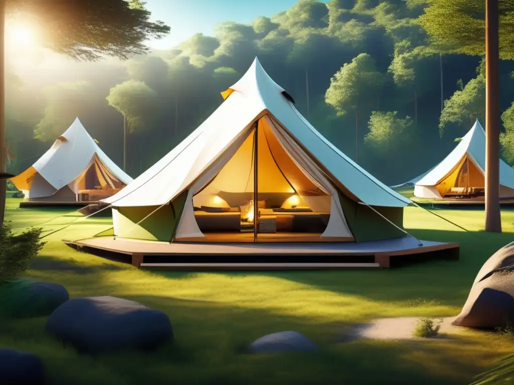 Camping moderno en bosque exuberante con tecnologías modernas conservación áreas acampada