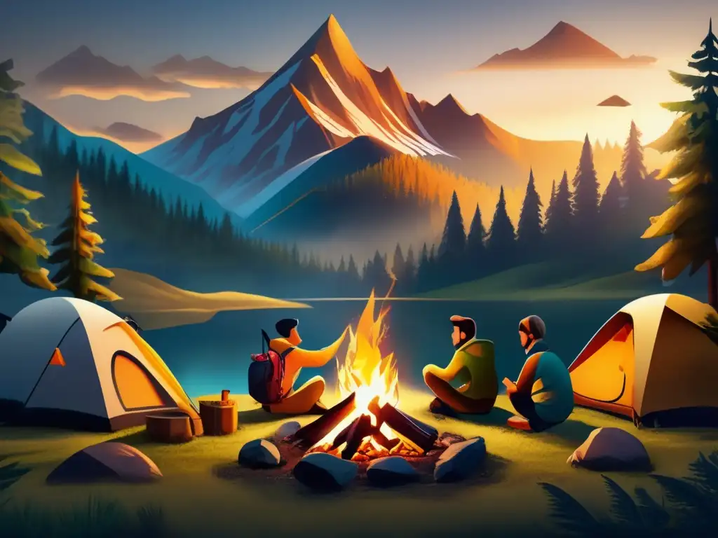 Campamento en el bosque: campfire, montañas y camaradería