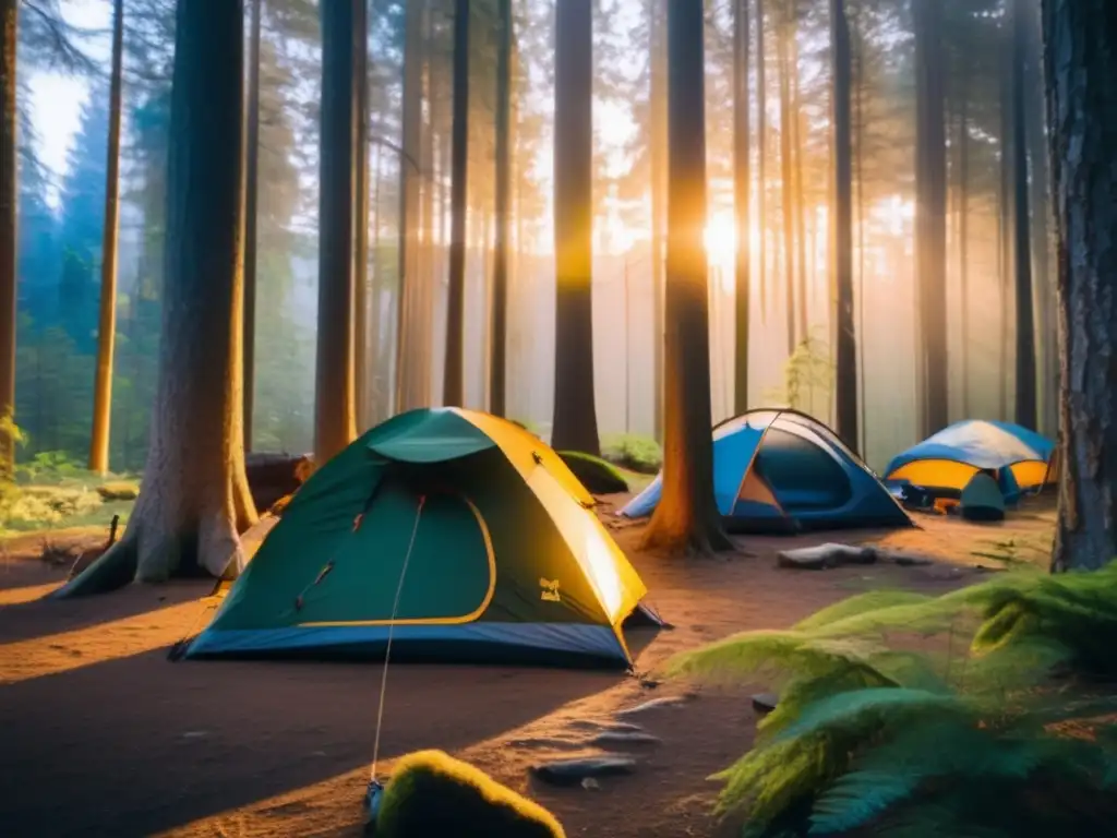 Campamento moderno en bosque misterioso - Evolución muebles campamento senderismo