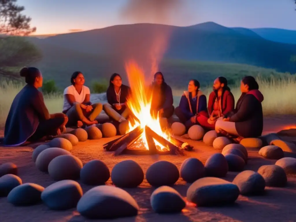 Fuego sagrado indígena en camping