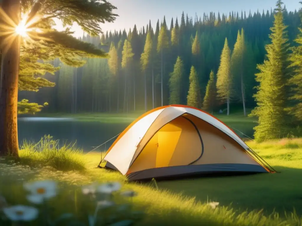 Campamento tranquilo en bosque exuberante - Historia tienda campaña senderismo