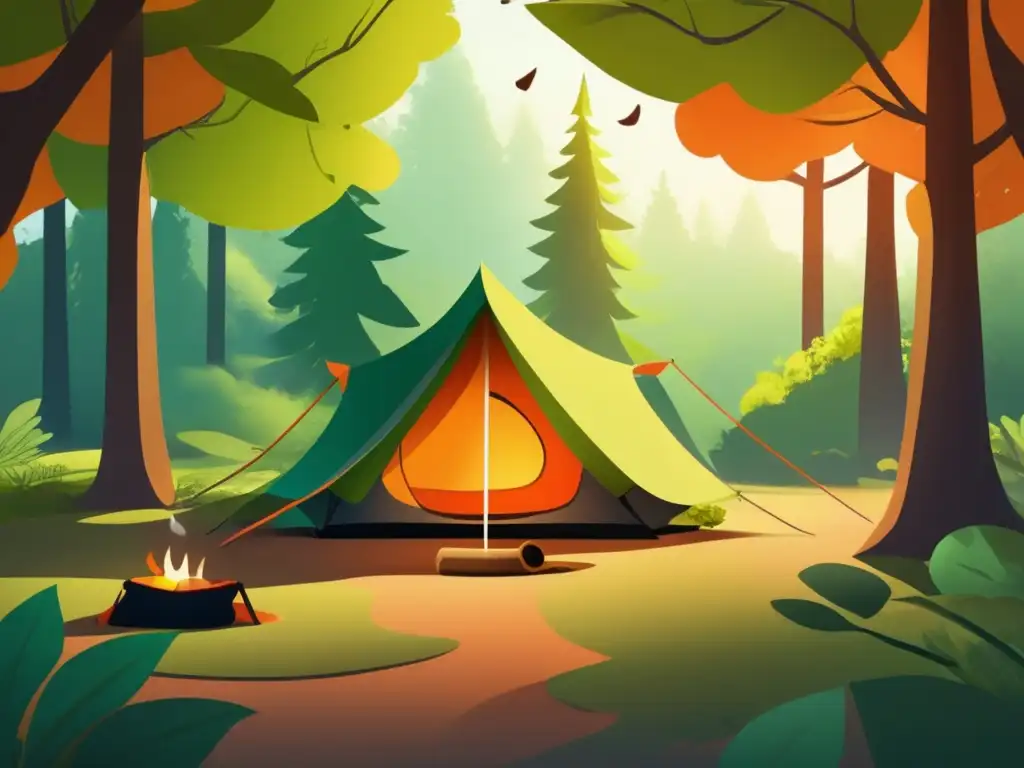 Tent in lush forest