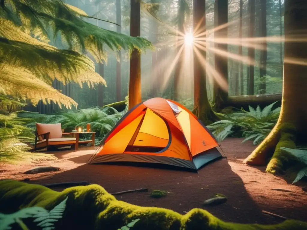 Campamento en bosque exuberante: Herramientas esenciales para camping y senderismo eficiente