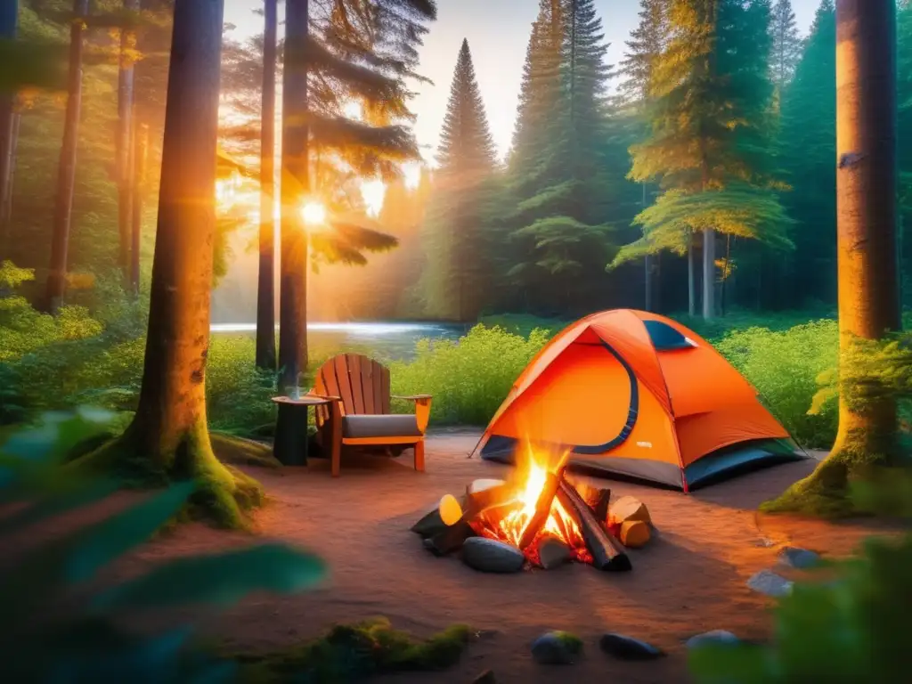 Imagen de un campamento tranquilo en un frondoso bosque