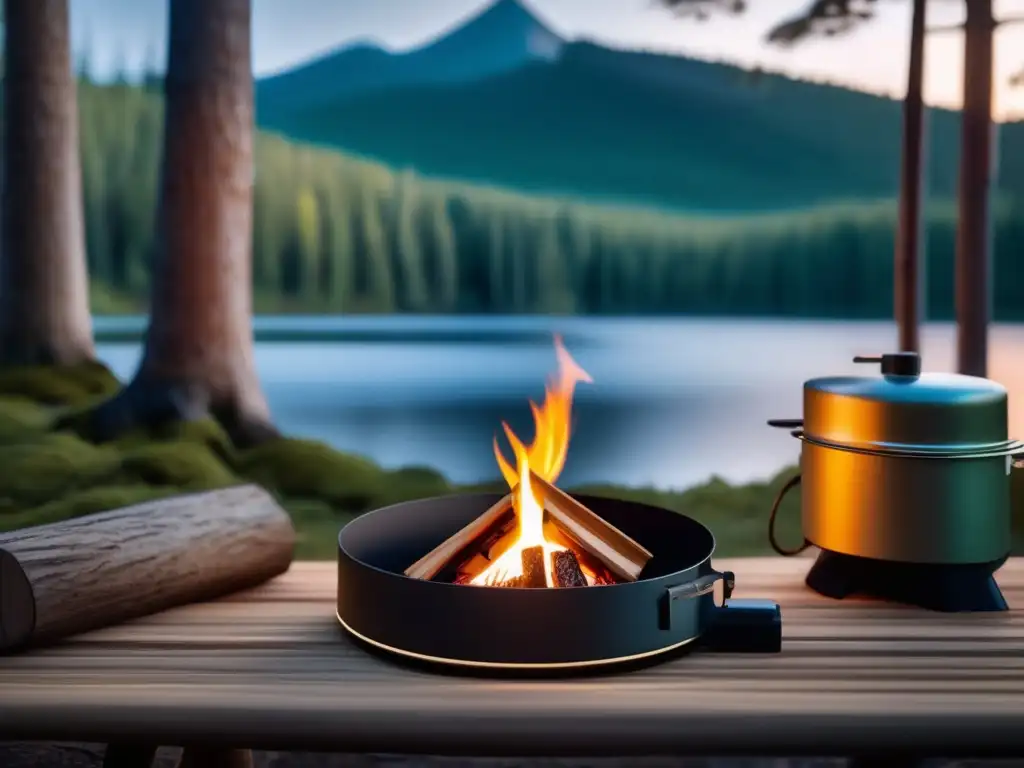 Beneficios yoga en camping: imagen 8k de un campamento tranquilo en el bosque con rayos de sol filtrándose entre los árboles, invitando a relajarse y practicar yoga en la naturaleza