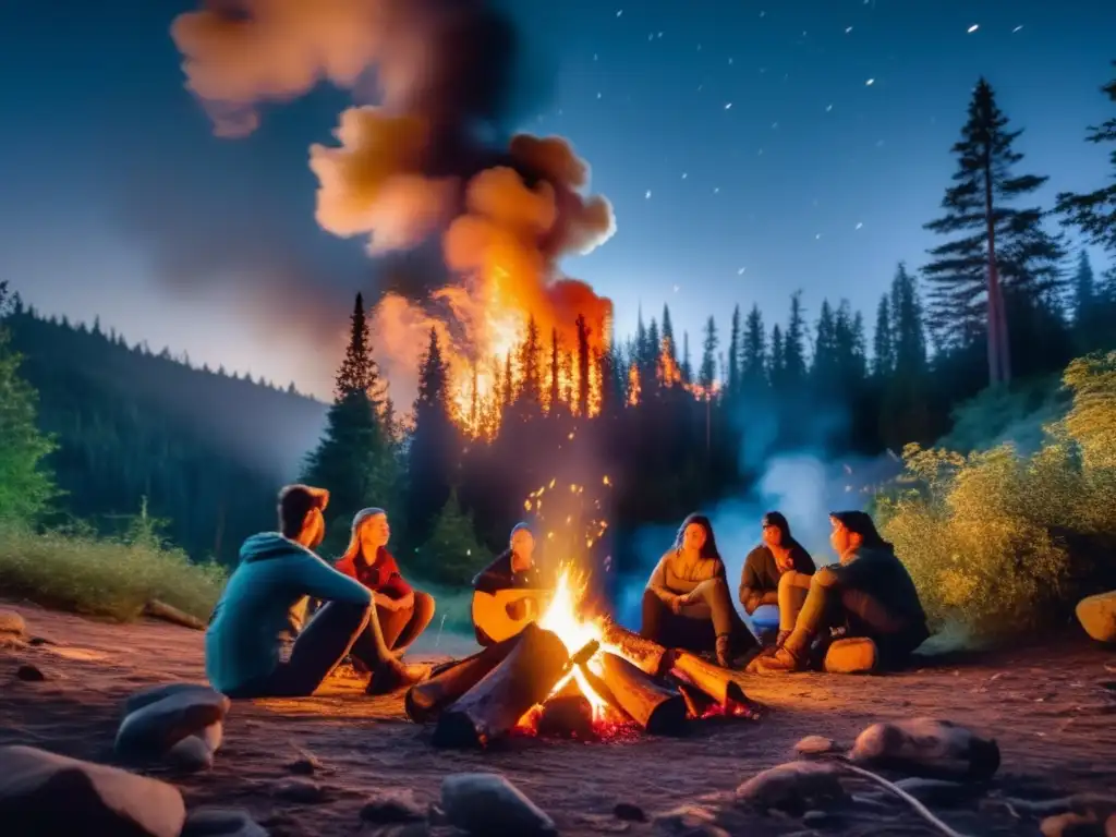 Fogata nocturna en el bosque: Recetas camping alimentos secos