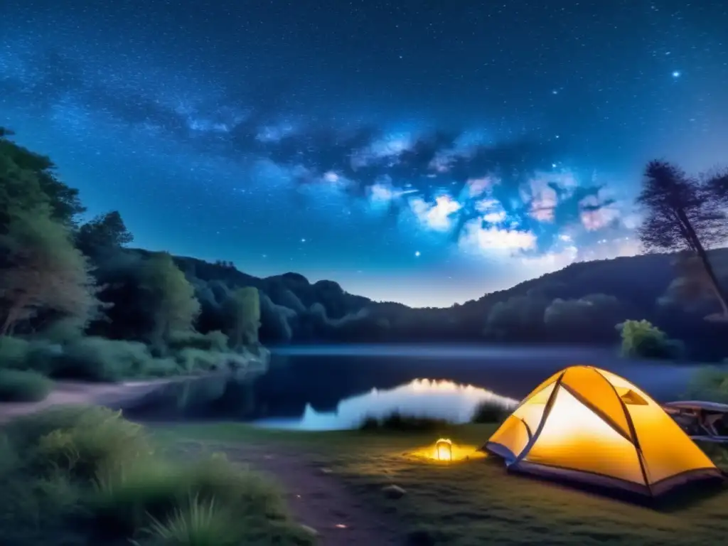 Zona de acampada para observar las estrellas en un cielo nocturno deslumbrante, lleno de magia y tranquilidad