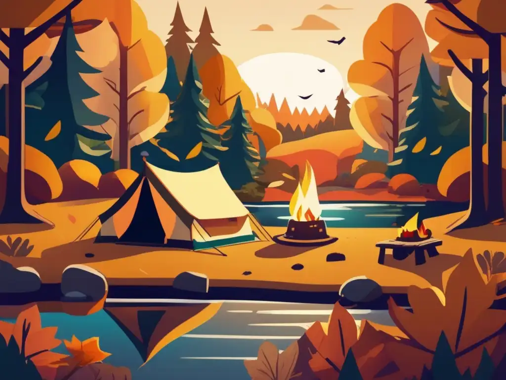 Campamento de otoño con paisaje encantador - Preparativos acampar estaciones año