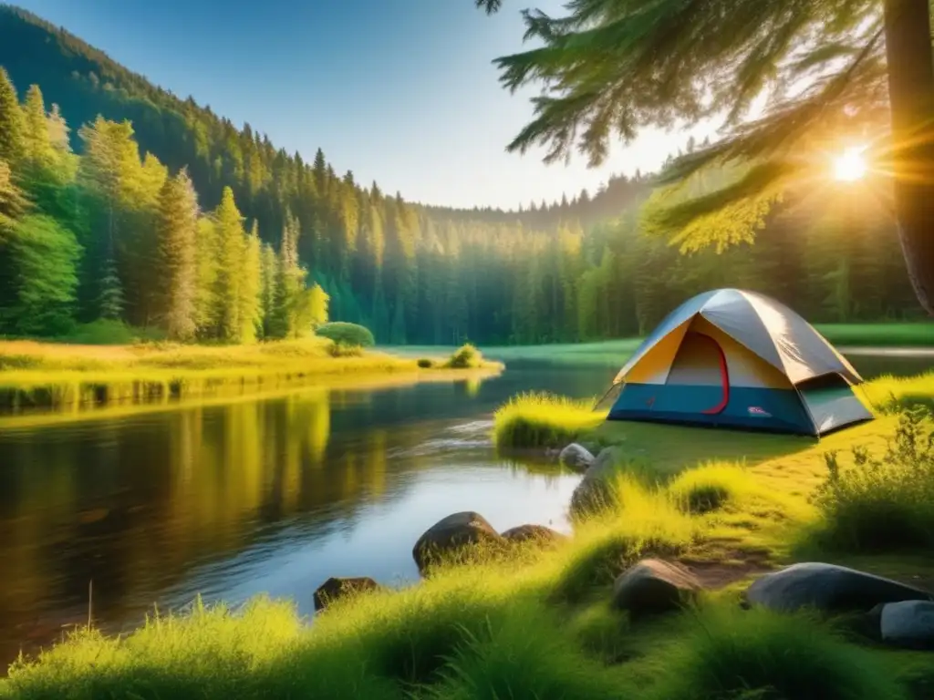 Camping sostenible en bosque encantador con río cristalino