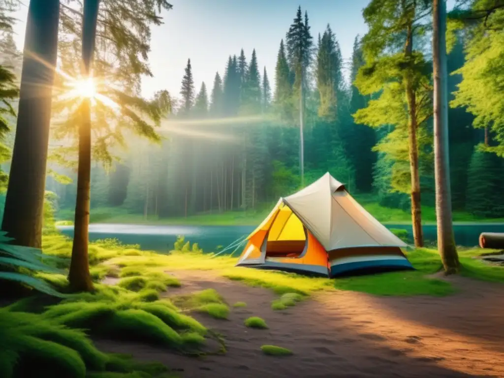 Beneficios camping: reducir estrés, naturaleza serena, bosque exuberante, montañas impresionantes, tranquilidad y bienestar mental