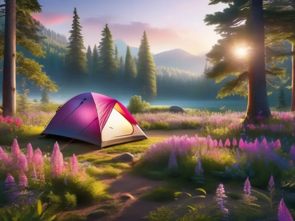 Campamento sereno en bosque con flores: Senderismo y camping: Flores y su simbolismo