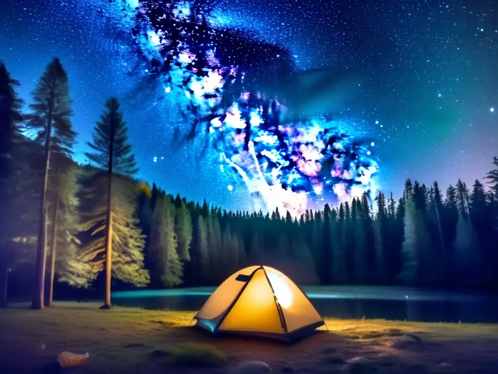 Camping con repelentes naturales: noche estrellada, bosque denso, tranquilidad