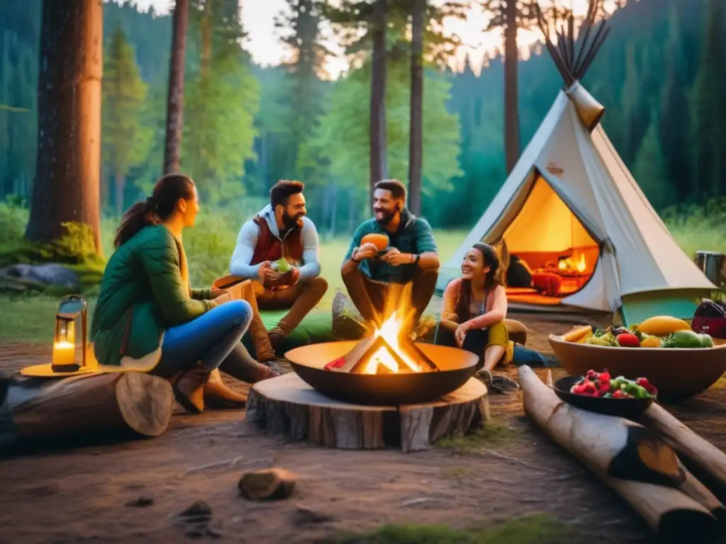 Campamento sereno en el bosque con recetas paleo para acampar