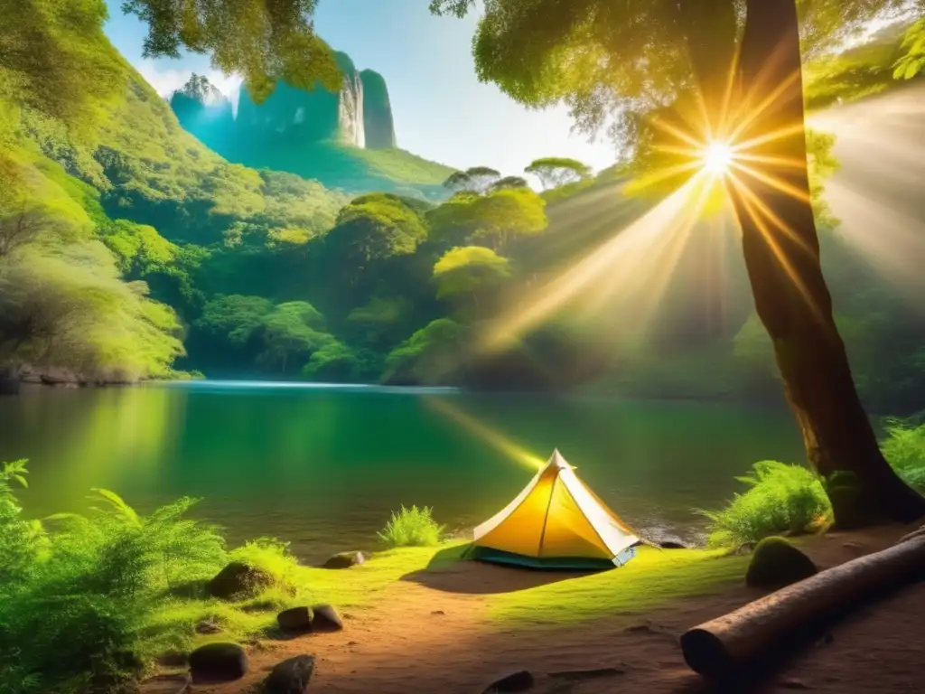 Campismo espiritual en la naturaleza: Escena mística de camping rodeado de naturaleza en Parque Nacional A