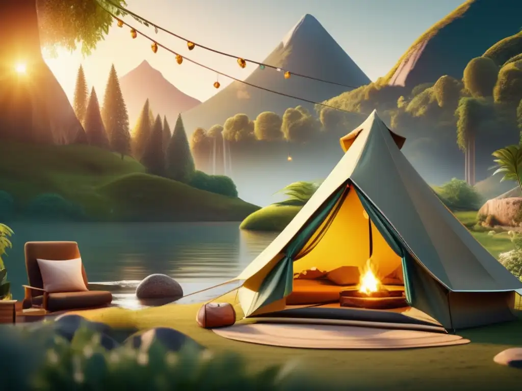 Escena de camping al aire libre con beneficios del Feng Shui: armonía y naturaleza