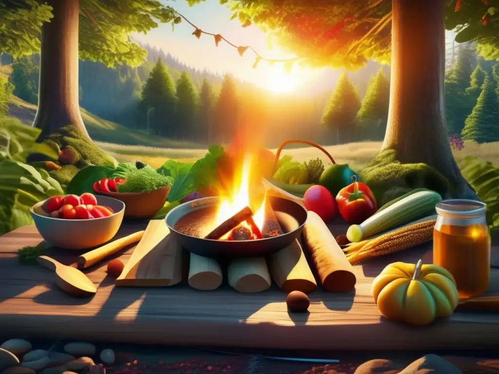 Recetas de campamento con ingredientes naturales en un entorno sereno y exuberante