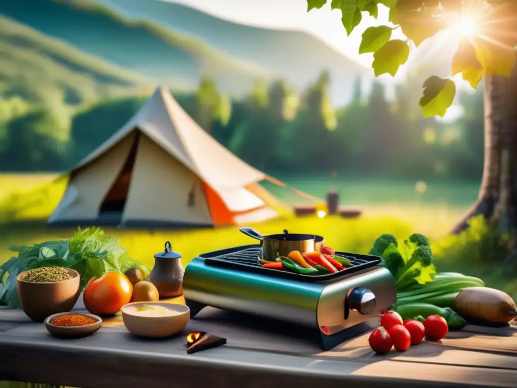 Cocina gourmet en camping: preparación de alimentos en un entorno natural-