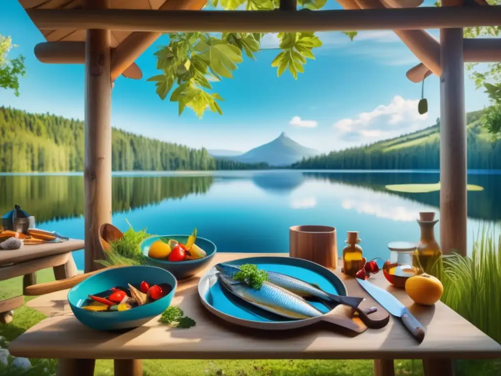 Campamento junto a un lago sereno: Preparación de pescado fresco en acampada