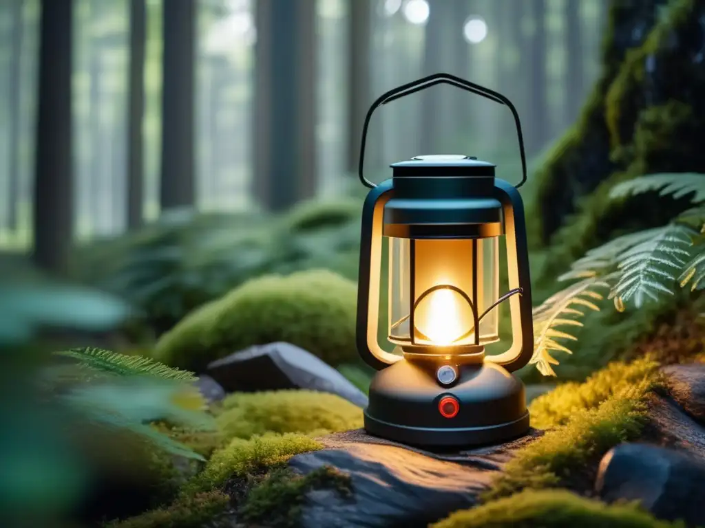 Iluminación innovadora para acampada en un bosque encantador