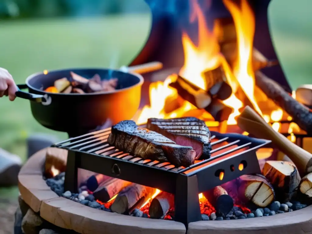 Recetas sencillas para acampar: fogata con fuego, parrilla, estofado, pan casero, naturaleza misteriosa y aventura