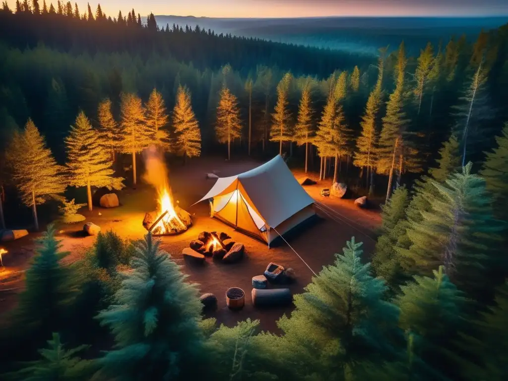 Campamento solitario en un bosque exuberante